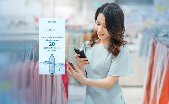 Consumers touch the NFC area of the tag with their mobile phones to view the water-saving traceability information.